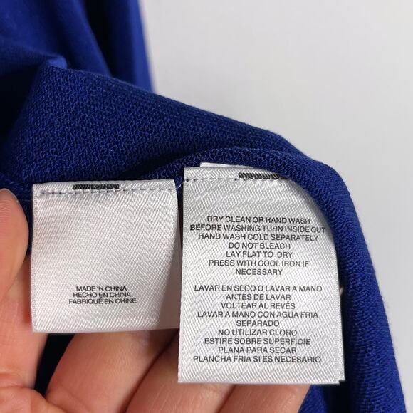 Anne Klein Medium M Blue White Colorblock Trim Open Front Cardigan Sweater Drape - Picture 6 of 7